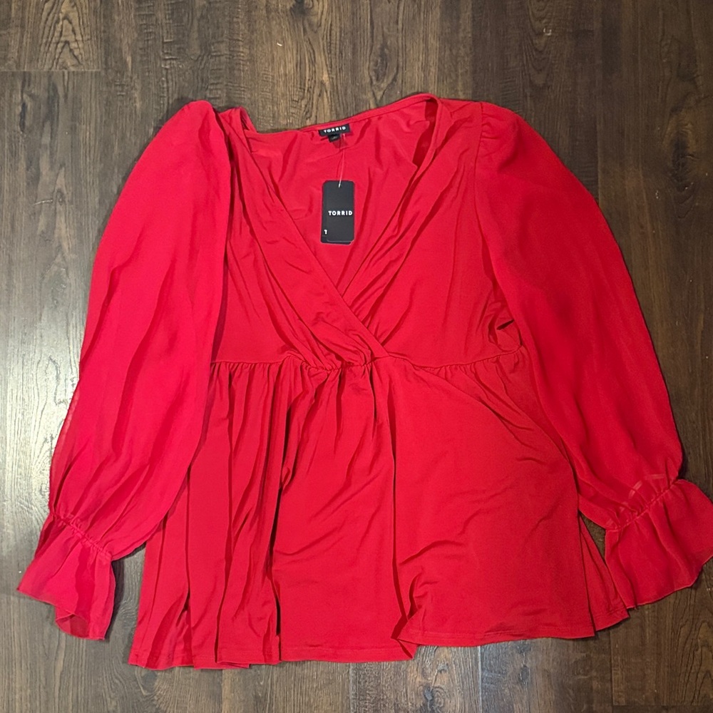 torrid Red Wrap Peplum Blouse